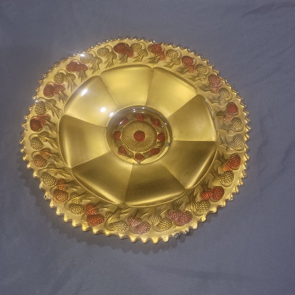 Antique EARLY 1900s REVERSE PAINTED GLASS BOWL GOLD BASE  RED DECORATIONS Goofus
